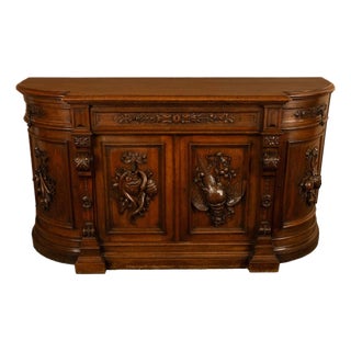 Antique 19thC French Black Forest Carved Oak Hunt Buffet Sideboard Bar 1870 For Sale