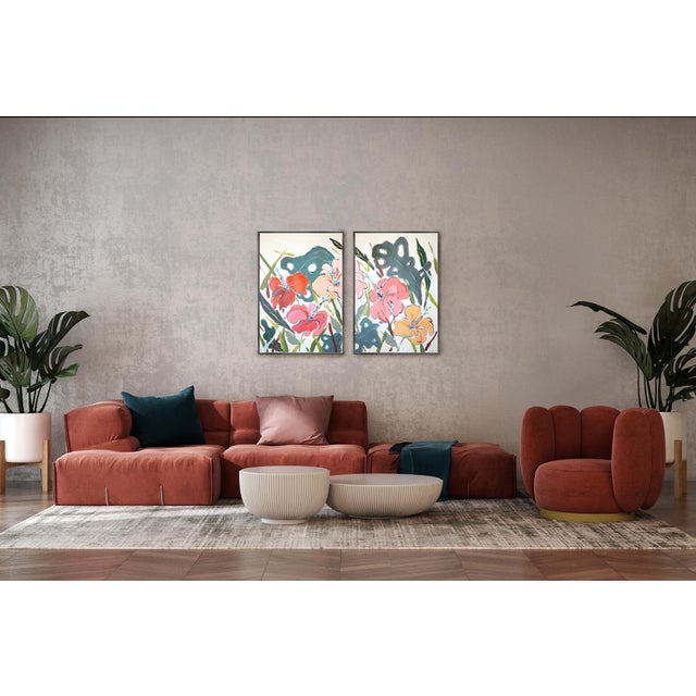 Paper 2026, Illustration Style Diptych of Hibiscus Oasis, Tropical Painting on Watercolor Paper by Romina Milano For Sale - Image 7 of 10