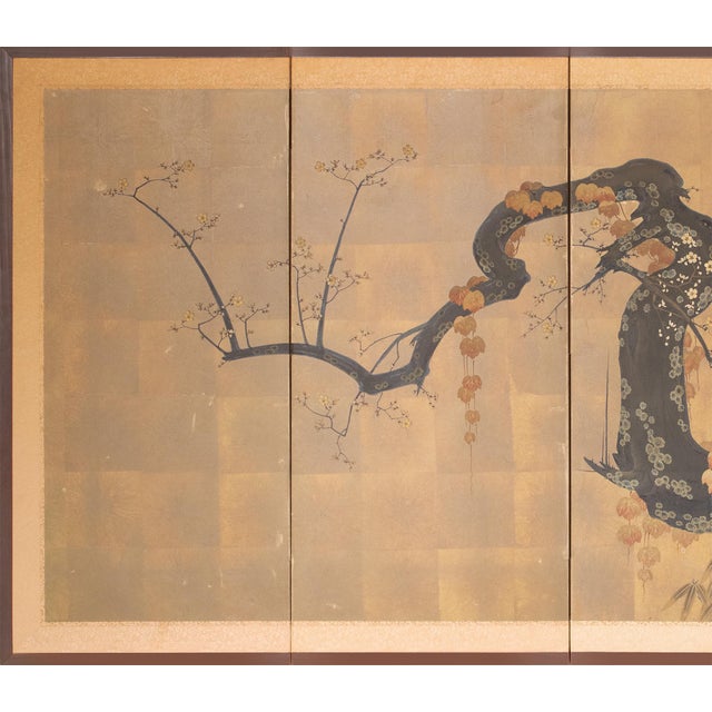 Japanese "Pheasant and Sakura", Pre-1964 Showa Era Japanese Painted Byobu Screen For Sale - Image 3 of 18