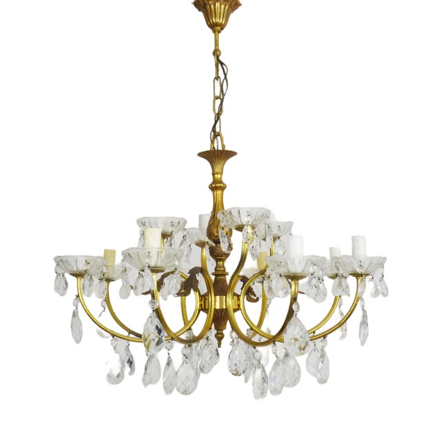 Vintage Bronze Suspension Chandelier with 12 Lights, 1960s For Sale