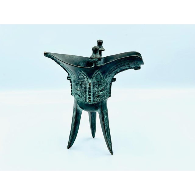Antique Chinese Wine Cup Statue in Bronze For Sale - Image 10 of 11