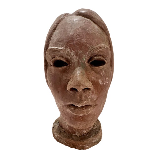 Larry Mohr Plaster Expressionist Face Bust Sculpture Signed From Artist Estate For Sale