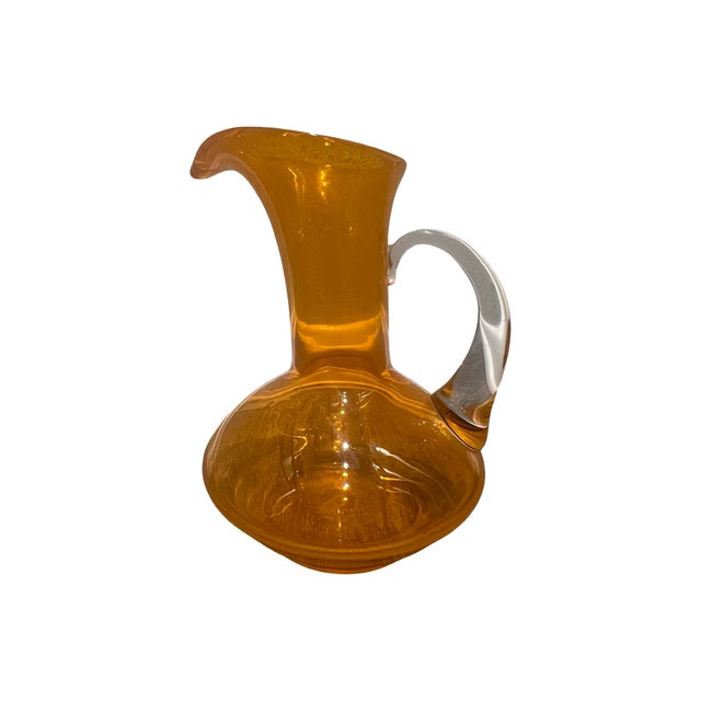 1960s Vintage Mid Century Modern Orange Carafe Glass Pitcher Bischoff 1960s For Sale - Image 5 of 8