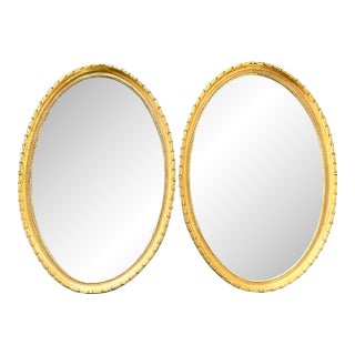 Vintage Boho Gilt Laurel Leaf Oval Mirror - A Pair For Sale