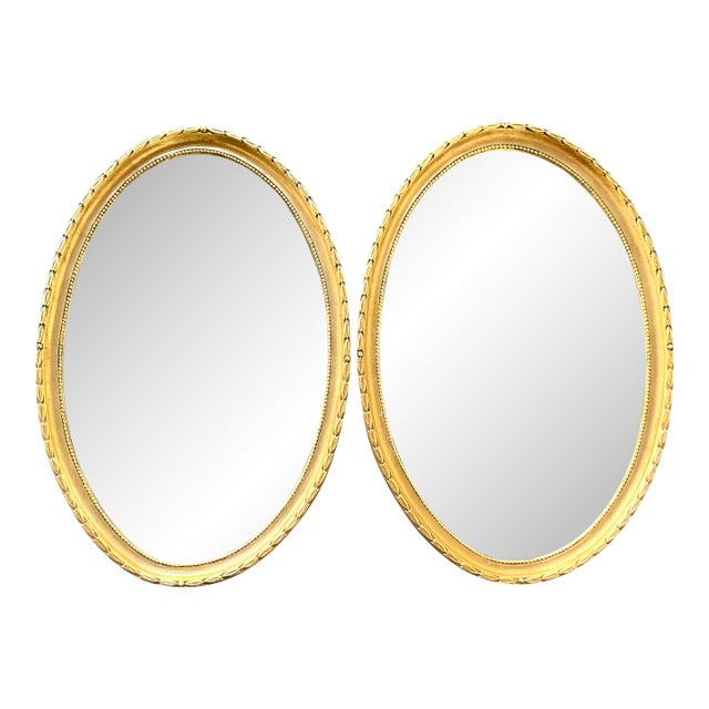Vintage Boho Gilt Laurel Leaf Oval Mirror - A Pair For Sale