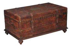 Sarreid Gold Leaf Iron Buffalo Leather Trunk