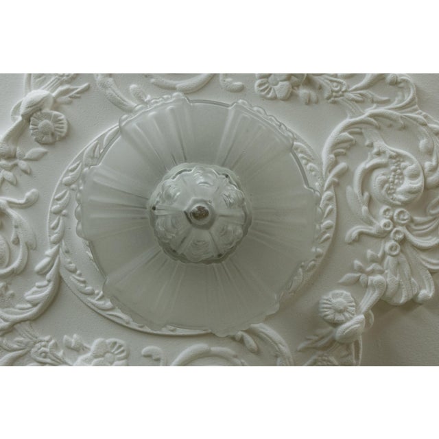 Metal Art Deco French Frosted White Glass and Brass Ceiling Light, 1930s For Sale - Image 7 of 18