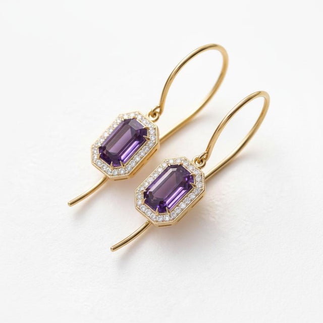 Vintage Style Amethyst, Topazes Dangle Earrings Silver, Gold, A Pair For Sale - Image 4 of 8