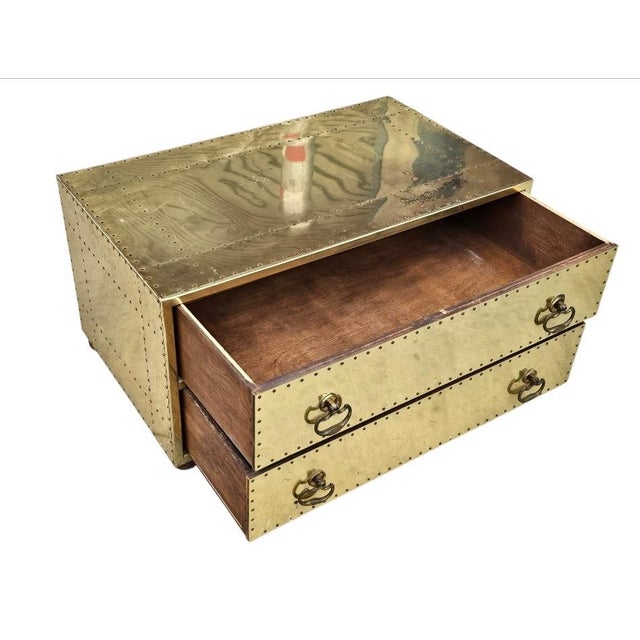 1960s Mid Century Campaign Style Brass Clad Coffee Table Sarreid Style For Sale - Image 10 of 18