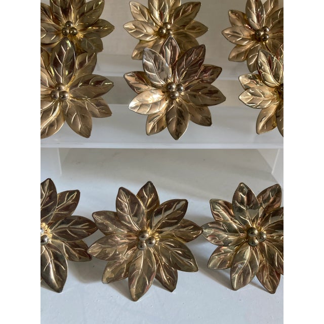 1970s Gold Metal Flower Napkin Ring Holder - Set of 10 For Sale - Image 4 of 13