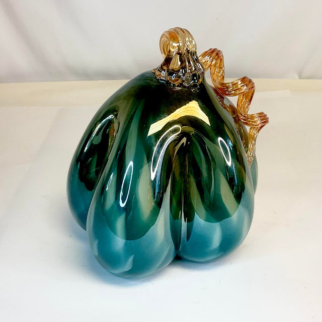 Hollywood Regency 1990s Vintage Hollywood Regency Italian Venetian Blown Glass Pumpkin - Halloween & Thanksgiving For Sale - Image 3 of 10