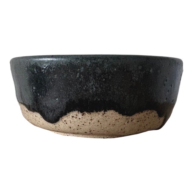 American Studio Pottery Bowl With Black Drip Glaze, Dated 2025 For Sale