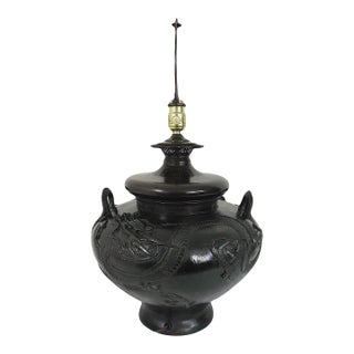 Antique Japanese Double Dragon Table Lamp, Cast Bronze 'Censor', Meiji Period For Sale