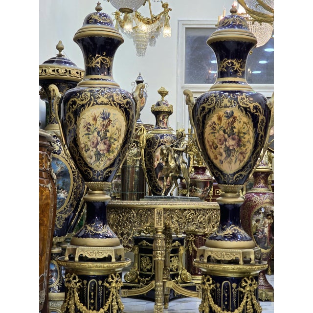 Pair of Sevres-Style Porcelain Vases on Pedestals For Sale - Image 10 of 10