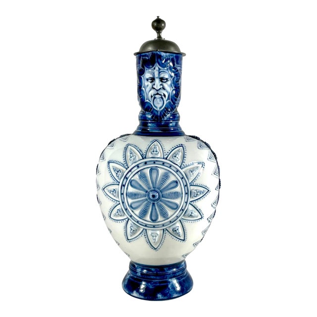 Antique German Kpm Porcelain Lidded Bartmann Jug Tankard. For Sale