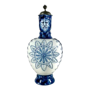 Antique German Kpm Porcelain Lidded Bartmann Jug Tankard.