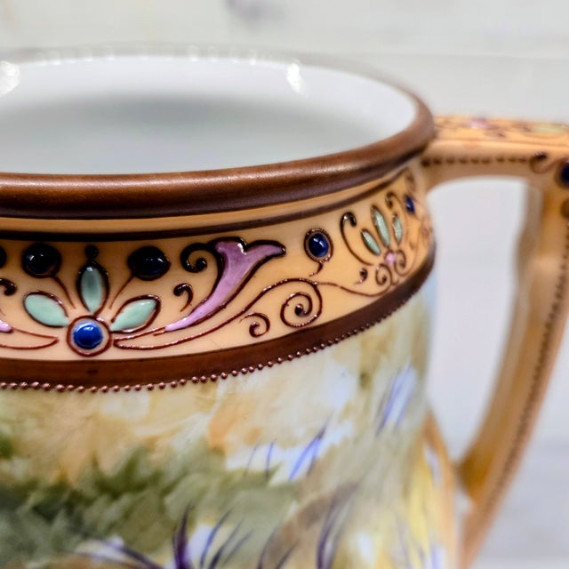 Antique Art Nouveau Hand-Painted Nippon Morimura Daisy Landscape Vase For Sale - Image 11 of 15