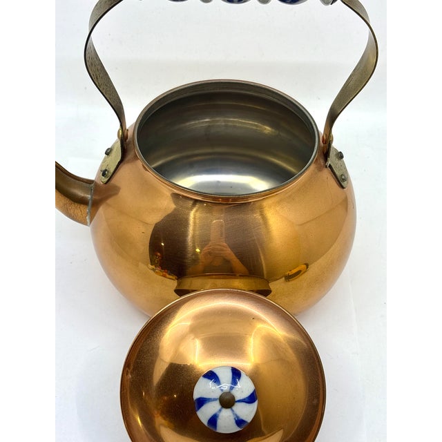 1970s 1970s Copper Tea Kettle With Delft Style Ceramic Handle For Sale - Image 5 of 7