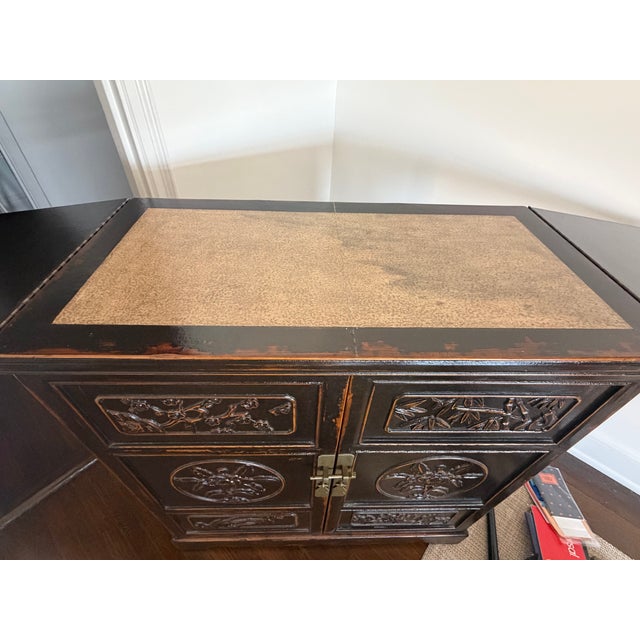 Vintage Chinese Chinoiserie Black Lacquer Wine & Bar Cabinet For Sale - Image 11 of 11