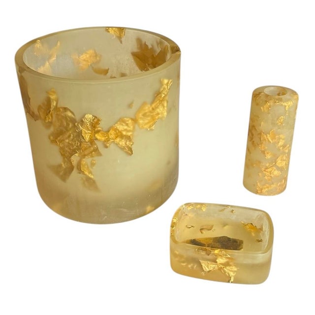 1990s Vintage Martha Sturdy Suspended Gold Leaf in Resin Bathroom Set - 3 Pieces For Sale In Phoenix - Image 6 of 11
