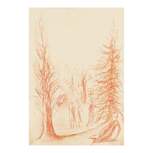 Figures in Nature - Original Pastel Drawing by Gustave Bourgogne - 20th Century 20th Century For Sale