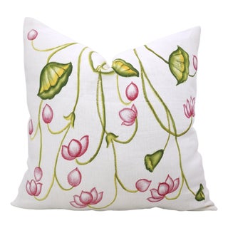 Fabdivine Pure White Linen Handmade Block Print Floral Throw Pillow Covers 16x16 Inches- Roshini For Sale