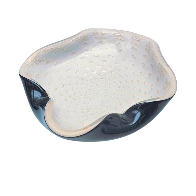 Glass Vintage Murano Bullicante Art Glass Console Bowl Attributed Alfredo Barbini 10" For Sale - Image 7 of 17