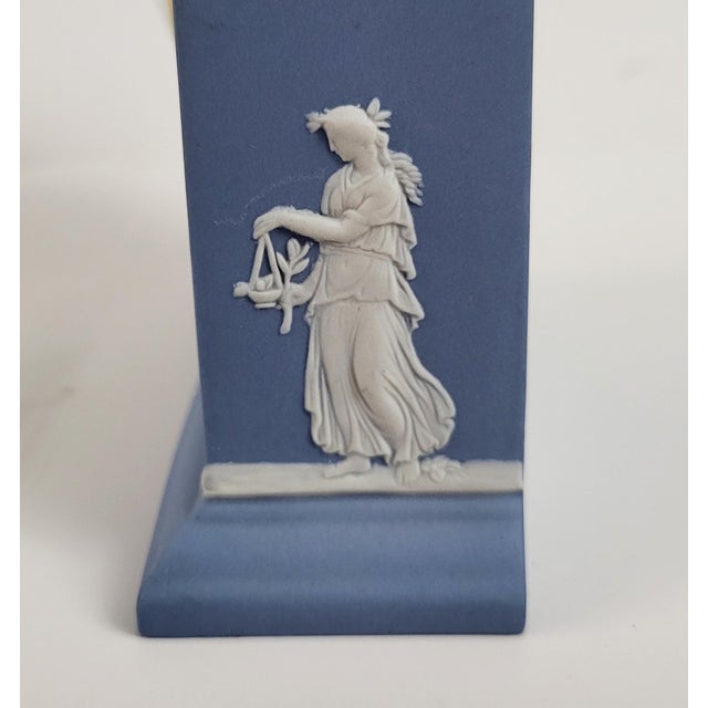 Vintage English Blue Jasperware Neoclassical Wedgewood Shelf Desk Clock For Sale In New York - Image 6 of 12