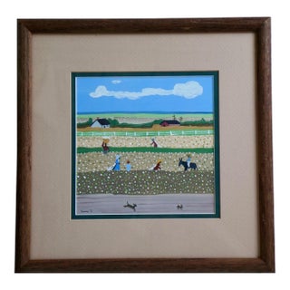 Signed Folk Art Painting – Southern Field Scene With Figures, Donkey & Dog, Framed For Sale