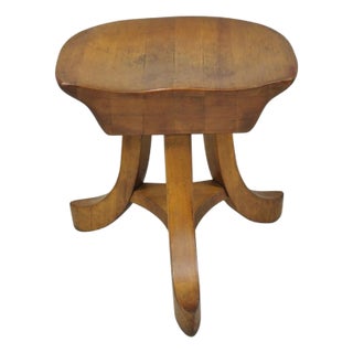 Vintage Mid Century Modern Mahogany Adolf Loos Theban Style Tripod Saddle Stool For Sale