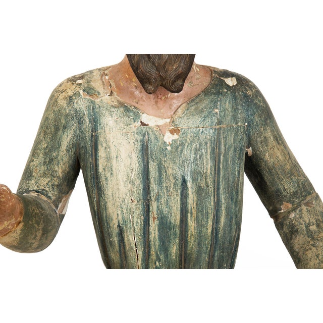 Green 18th Century Spanish Colonial Polychromed Carved Wood Santos Sculpture For Sale - Image 8 of 18