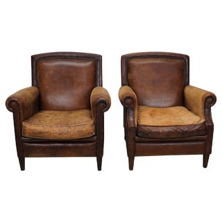 Vintage Dutch Cognac Leather Club Chairs, Set of 2 For Sale