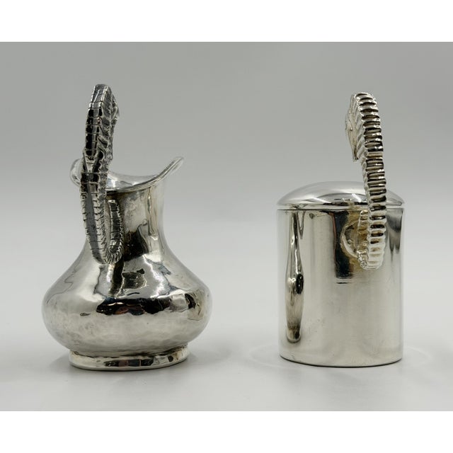 1950s Los Castillo Taxco Seahorse Silver Plate Creamer & Sugar Set For Sale In Los Angeles - Image 6 of 18