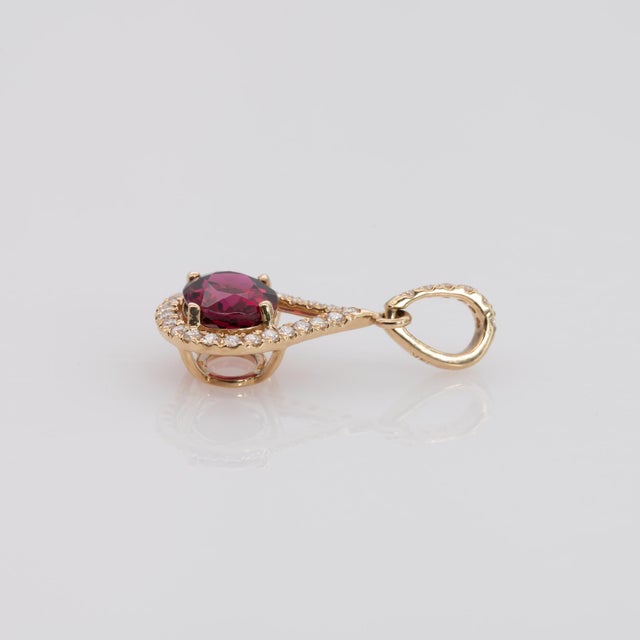 Metal 1Ct Rubellite Tourmaline Pendant With Natural Diamond Accents: Solid 14k Gold For Sale - Image 7 of 8