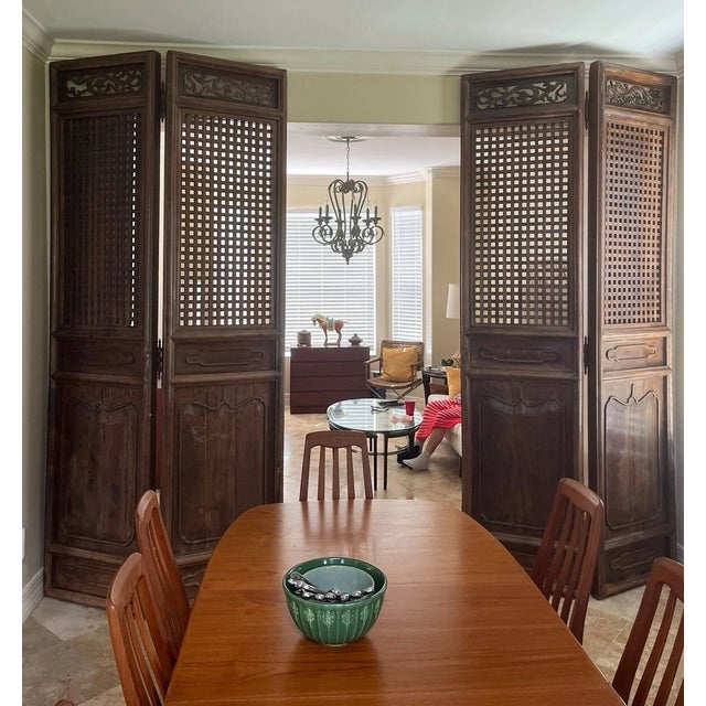 Pair of Antique Qing Chinese Carved Elm Wood Screens For Sale - Image 4 of 6