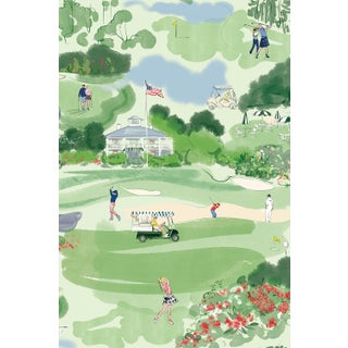 Golf Course Toile Grasscloth Wallpaper by House Party | 8 Yards For Sale