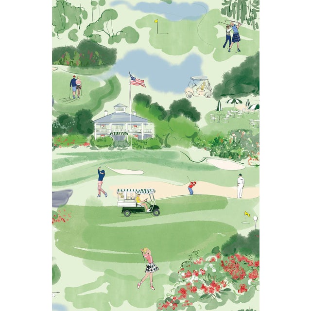 Golf Course Toile Grasscloth Wallpaper by House Party | 8 Yards For Sale