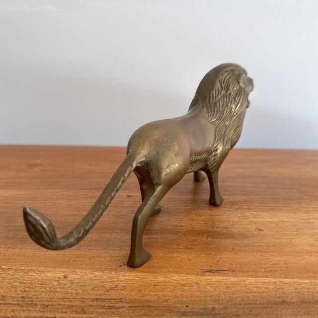 1980s Solid Brass Lion Figurine For Sale - Image 6 of 7