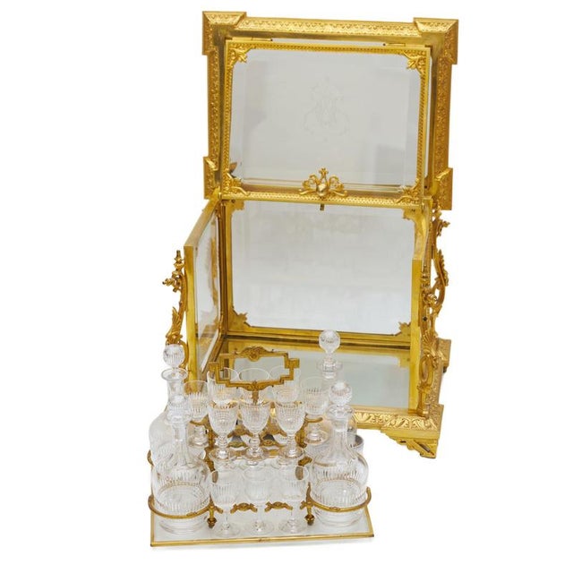 French Liqueur Cabinet in Gilt Bronze and Crystal, 1800s For Sale - Image 3 of 9