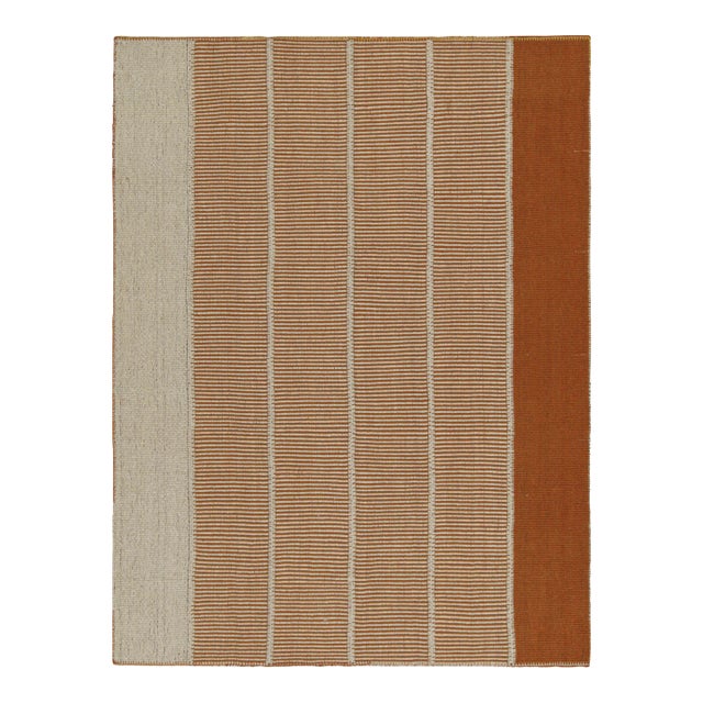 Rug & Kilim’s Contemporary Kilim in Orange & Cream Stripes For Sale