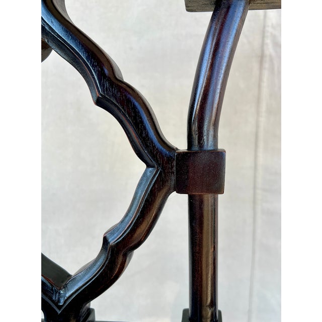 Chinoiserie Late 20th Century A Chinese Chippendale Style Ebonized Bench With Hand Caned Seats For Sale - Image 3 of 6