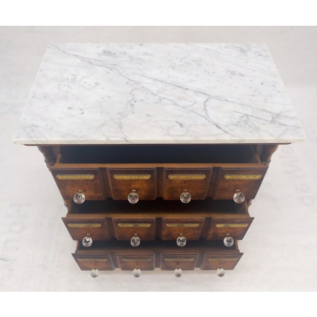 Marble Top Drawers Burl Wood Decorative Cristal Balls Pulls Bachelor Chest MINT For Sale - Image 15 of 17