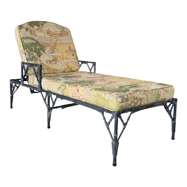 Vintage Coastal Chinoiserie Faux Bamboo Aluminum Chaise Lounge For Sale
