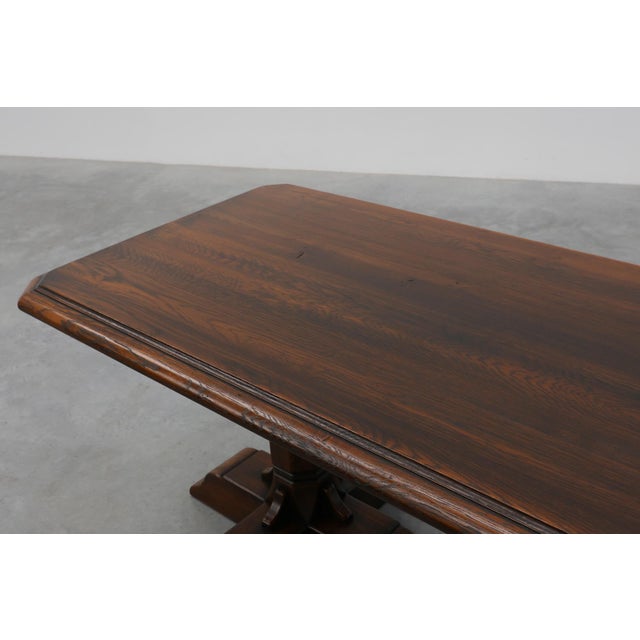 French Refectory Style Oak Dining Table with Turned Double Pedestal Base, 1950s For Sale - Image 11 of 14