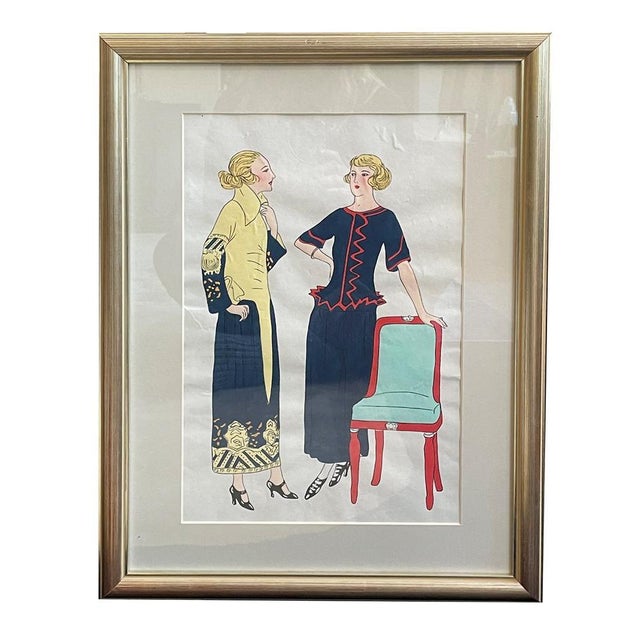 Art Deco Fashion Illustrations, Drawings, Framed, Set Of, 1920s, Pine For Sale - Image 3 of 13