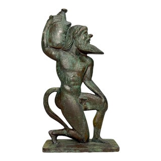 Antique Satyr Greek Mythical Creature Solid Bronze Statue Sculpture Artifact For Sale