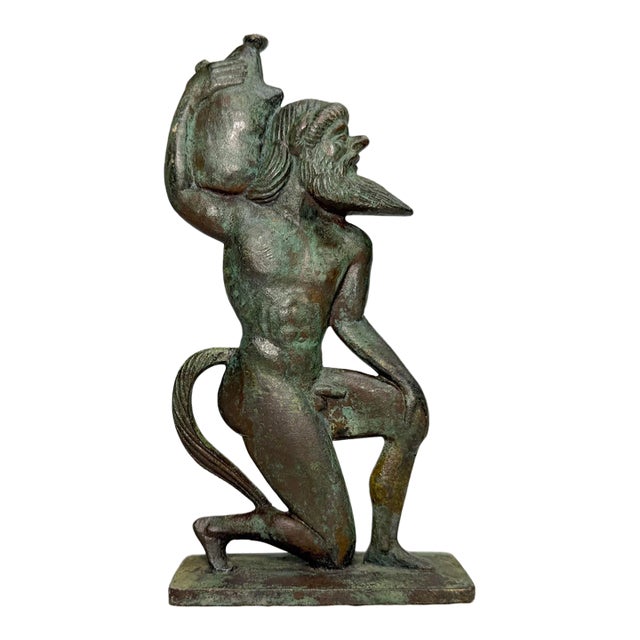 Antique Satyr Greek Mythical Creature Solid Bronze Statue Sculpture Artifact For Sale