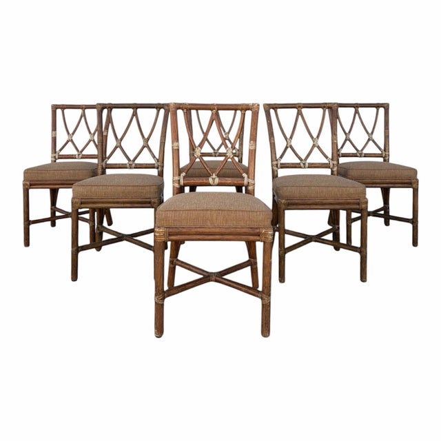 McGuire Vintage McGuire Rattan Cross Hatch Dining Chairs - Set of 8 For Sale - Image 4 of 12