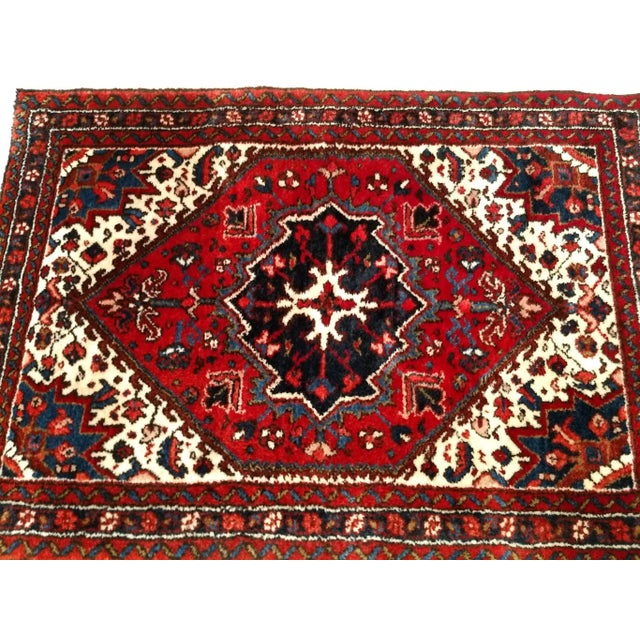 Vintage Persian Heriz Serapi Area Rug in Near Square Size in Red, Ivory, Navy For Sale In Chicago - Image 6 of 9