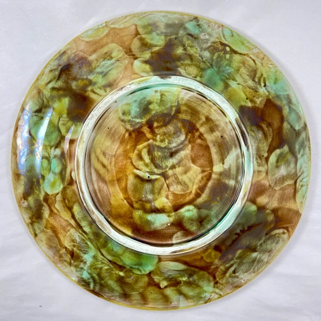 Adams & Bromley English Majolica Cheese Tray, Buttercup & Fern Leaf Border For Sale - Image 9 of 11